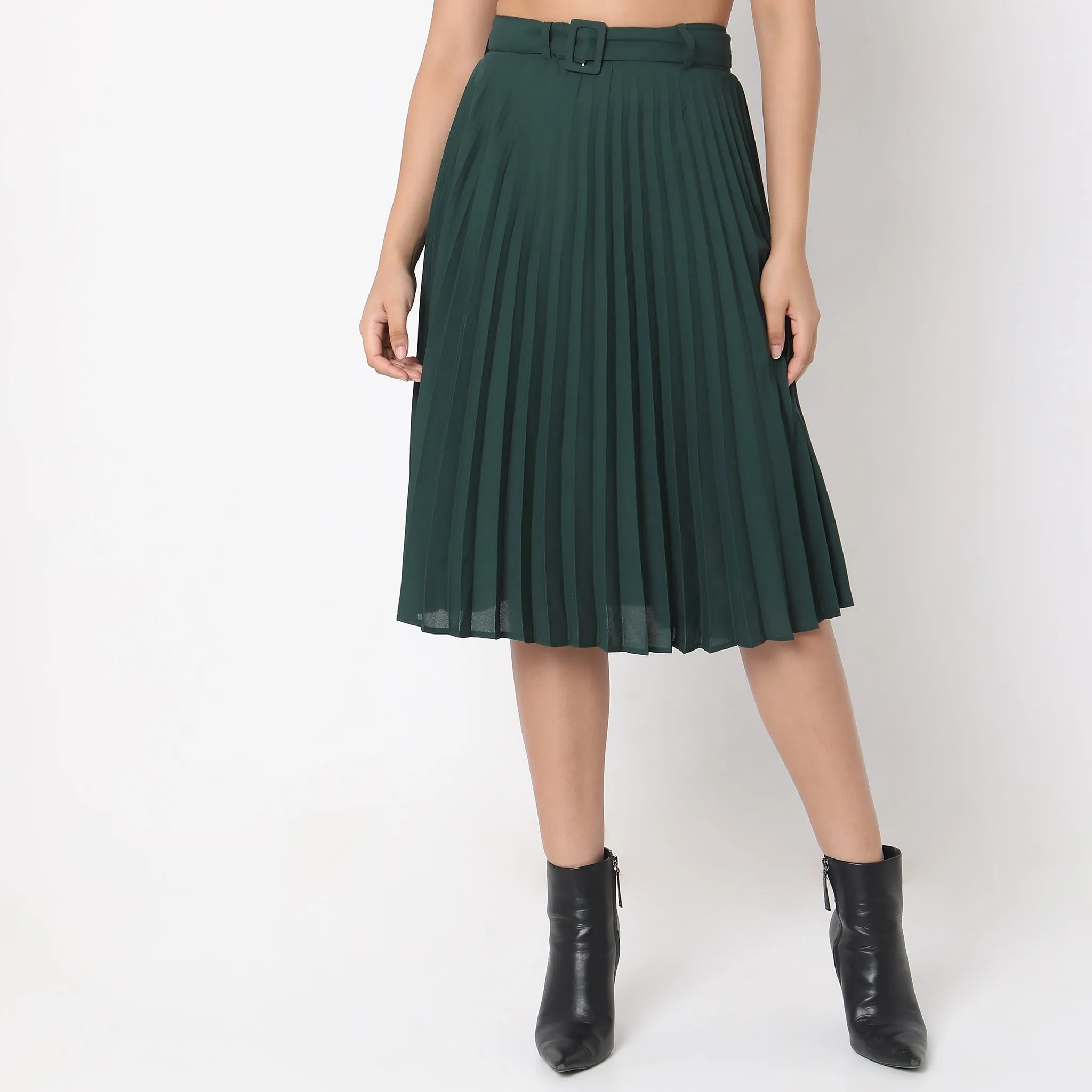 Regular Fit Solid Mid Rise Skirt
