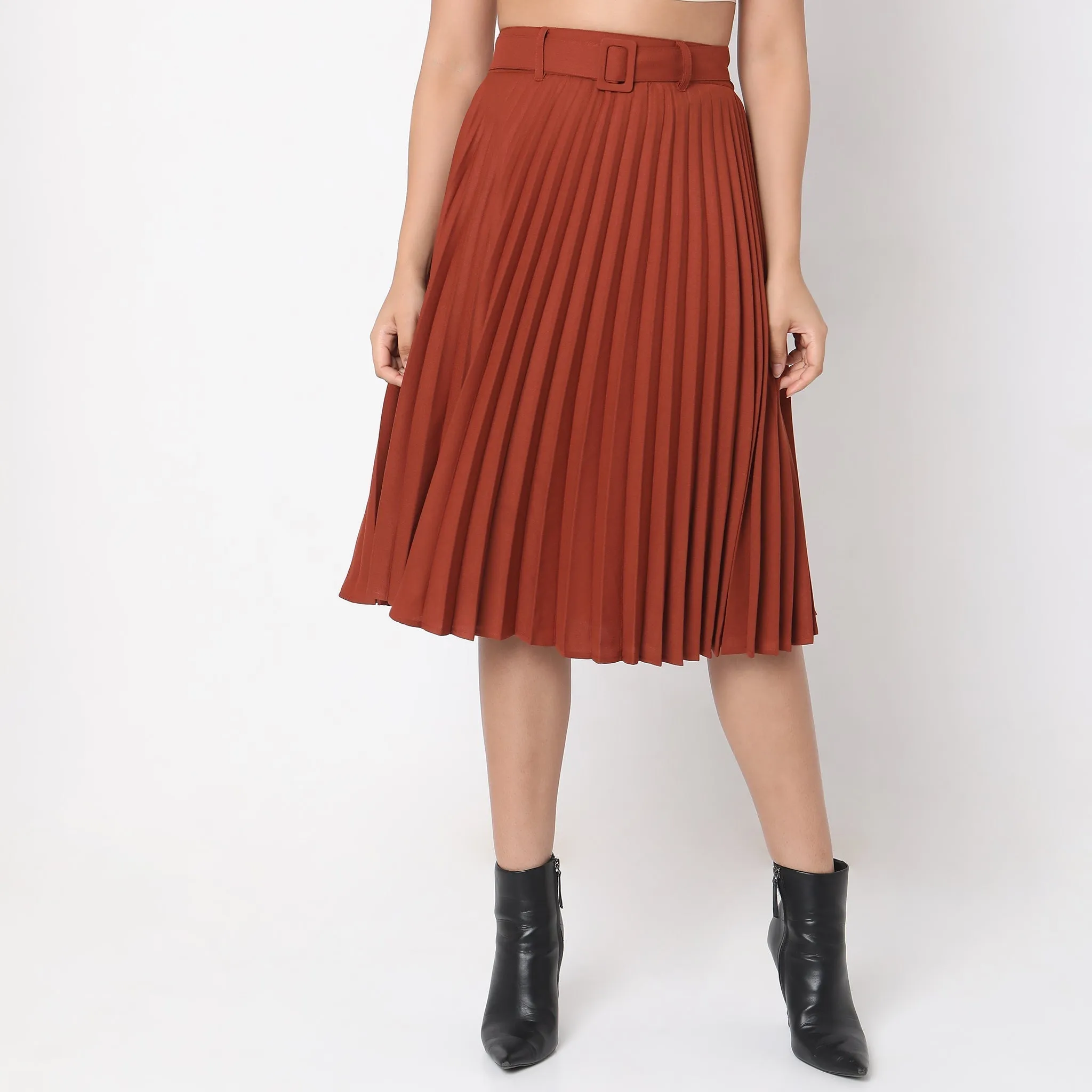 Regular Fit Solid Mid Rise Skirt