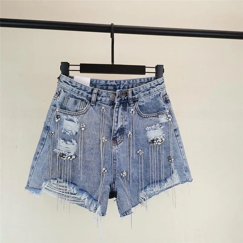 Rhinestone Denim Shorts