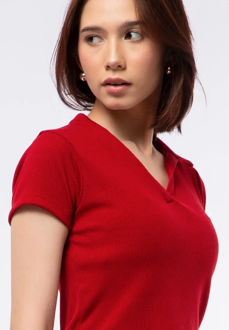 Ribbed V-neck Short Sleeve Top
