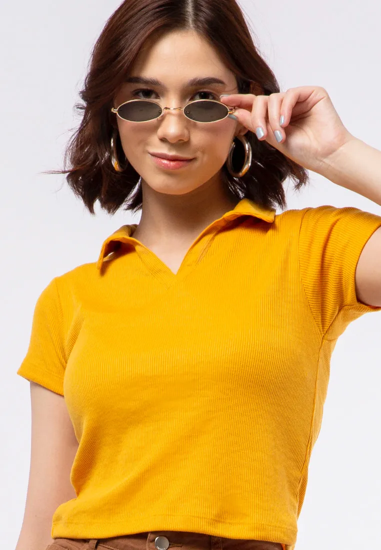 Ribbed V-neck Short Sleeve Top