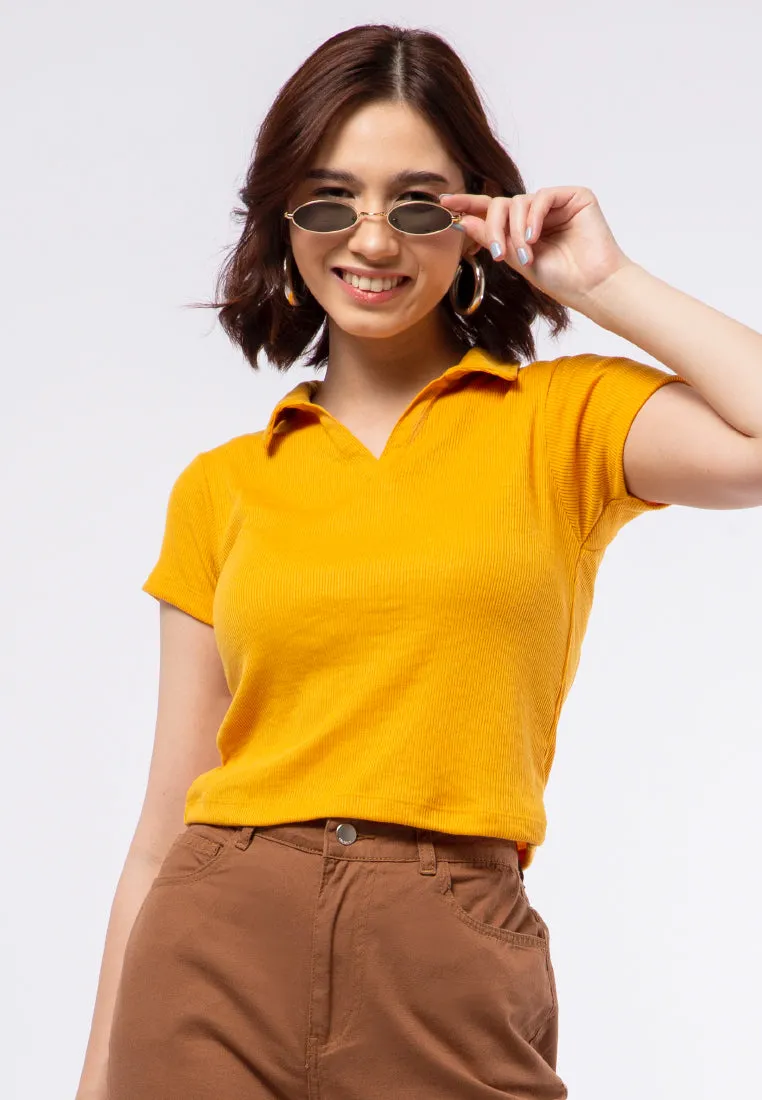 Ribbed V-neck Short Sleeve Top