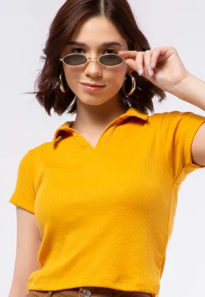 Ribbed V-neck Short Sleeve Top