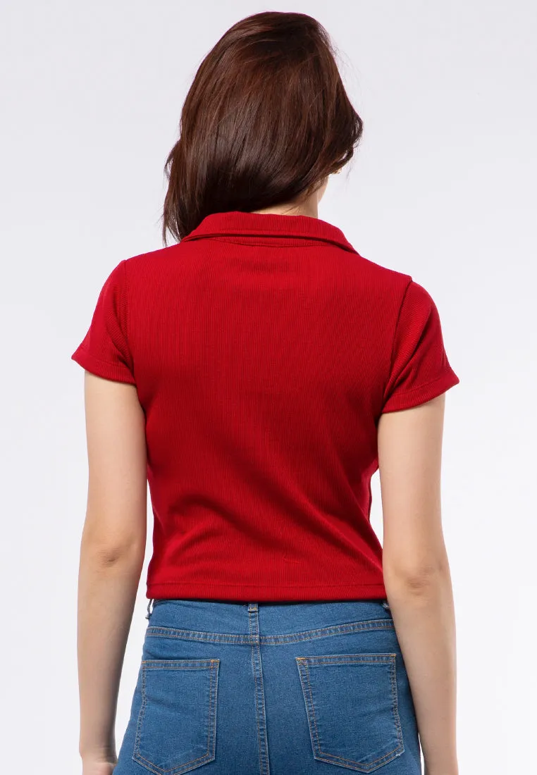 Ribbed V-neck Short Sleeve Top