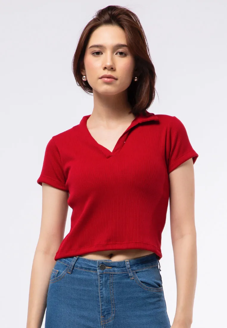 Ribbed V-neck Short Sleeve Top
