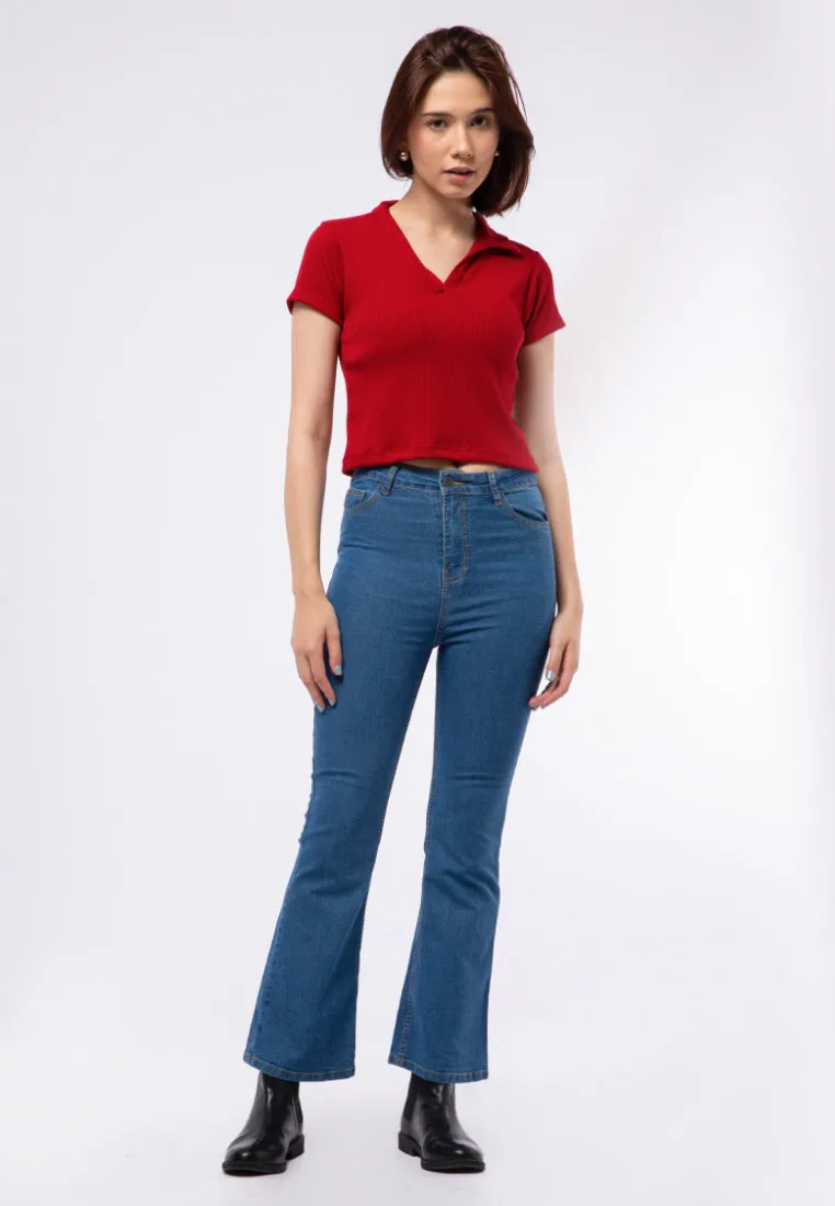 Ribbed V-neck Short Sleeve Top