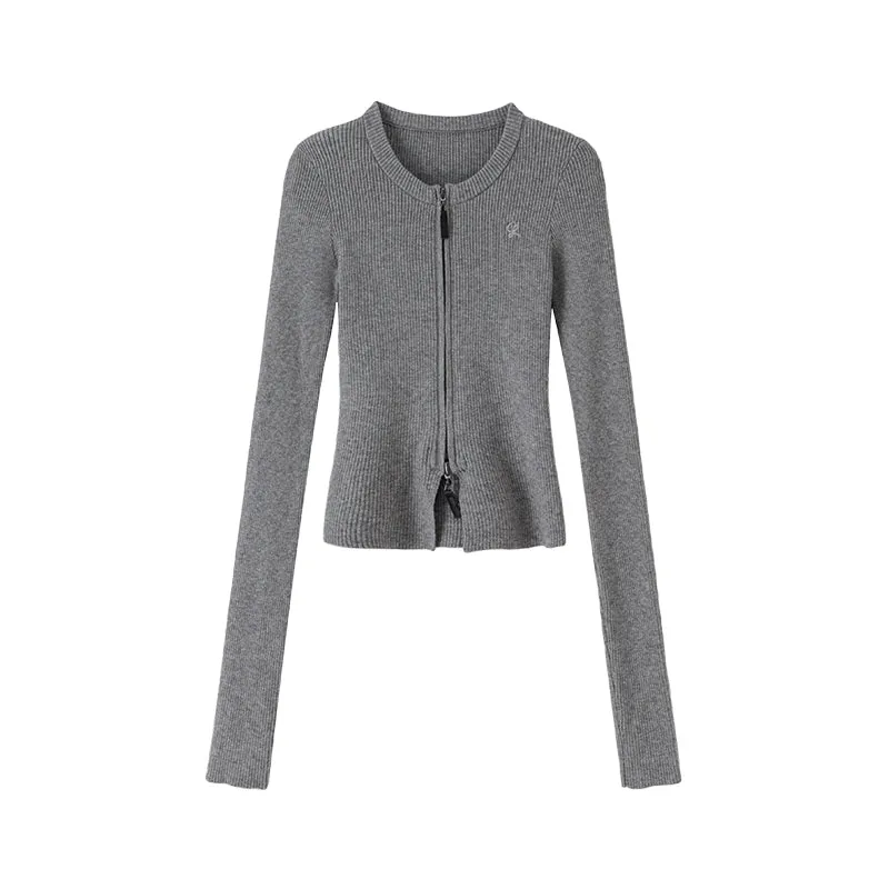 Ribbed Zip-Up Cardigan