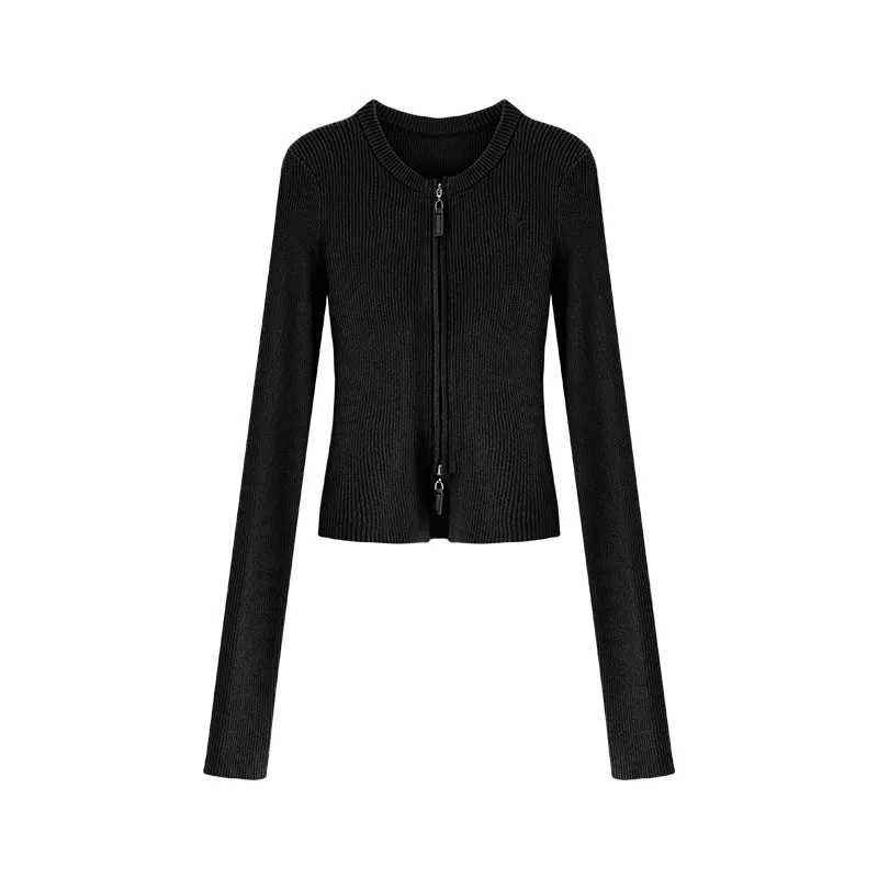 Ribbed Zip-Up Cardigan
