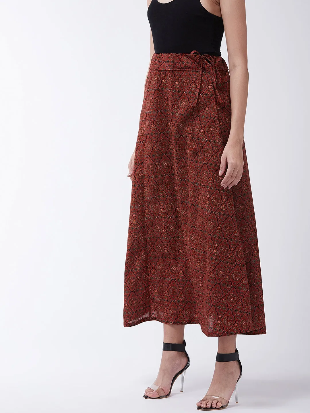 Rust Kalamkari Print Skirt
