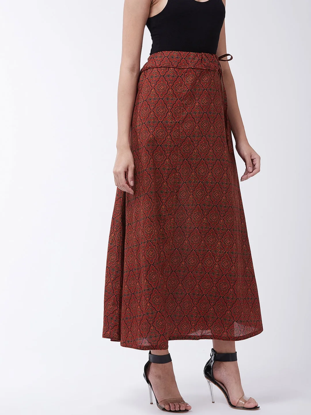 Rust Kalamkari Print Skirt