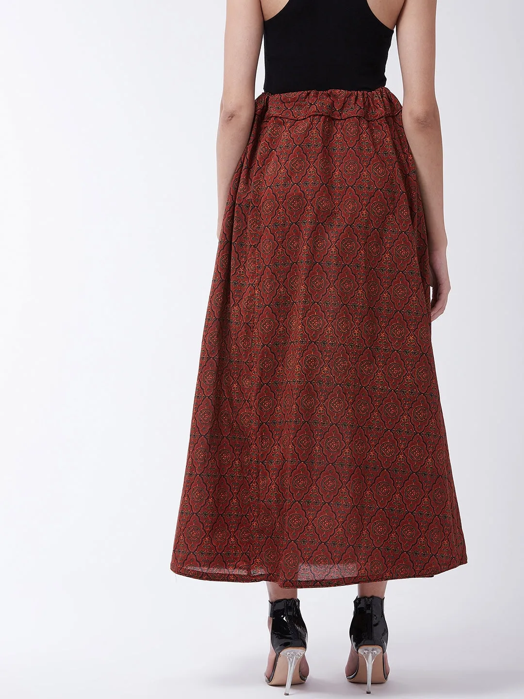 Rust Kalamkari Print Skirt