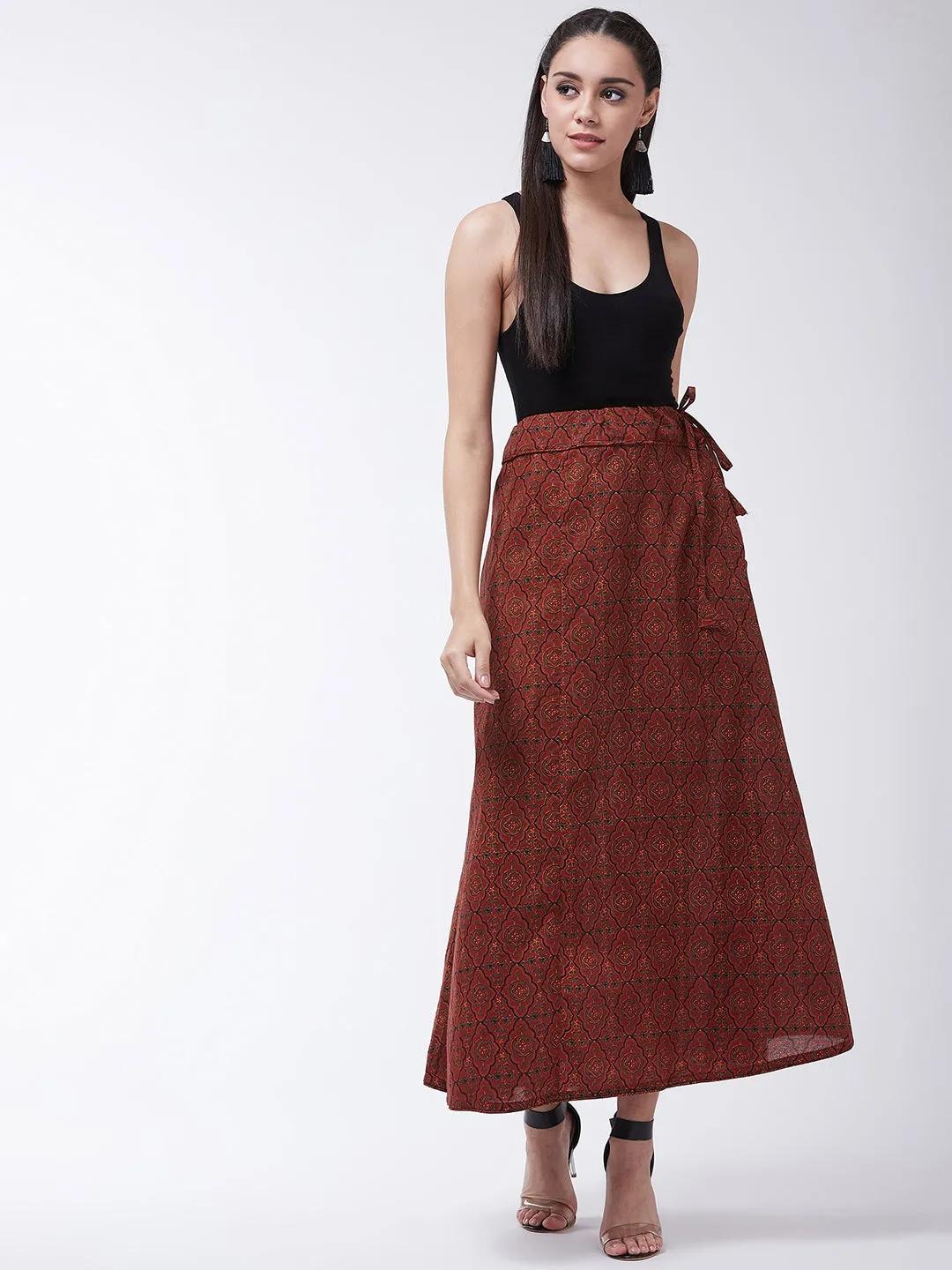 Rust Kalamkari Print Skirt