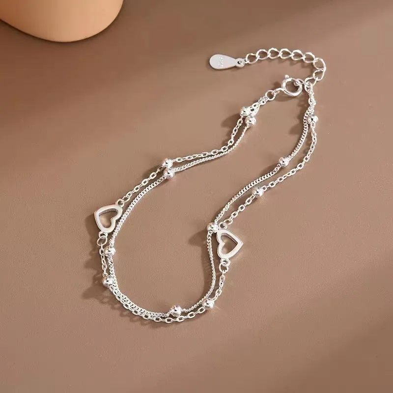 S925 Hollow Smooth Heart Bracelet