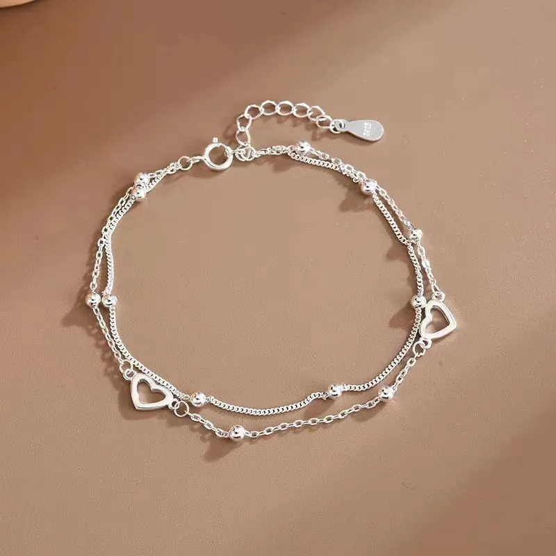 S925 Hollow Smooth Heart Bracelet