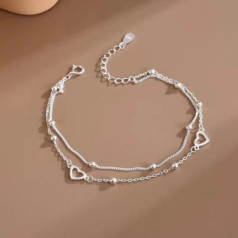 S925 Hollow Smooth Heart Bracelet