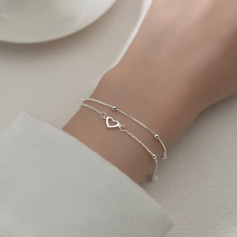 S925 Hollow Smooth Heart Bracelet