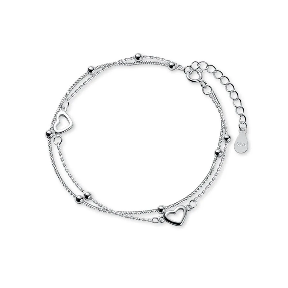 S925 Hollow Smooth Heart Bracelet