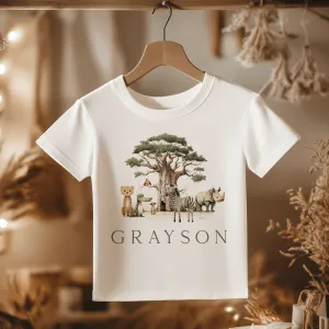 Safari Animals Personalised Toddler & Kids T Shirt