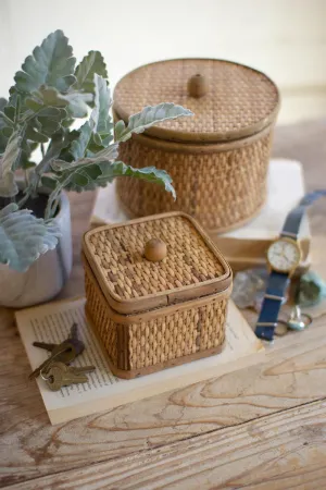 Set of 2 Round and Square Woven Cane Boxes (Pack of 2)