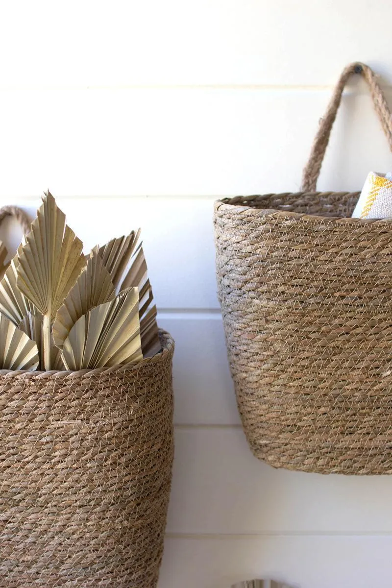 Set of 2 Tall Oval Woven Seagrass Wall Baskets (Pack of 2)