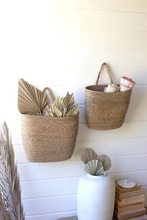 Set of 2 Tall Oval Woven Seagrass Wall Baskets (Pack of 2)
