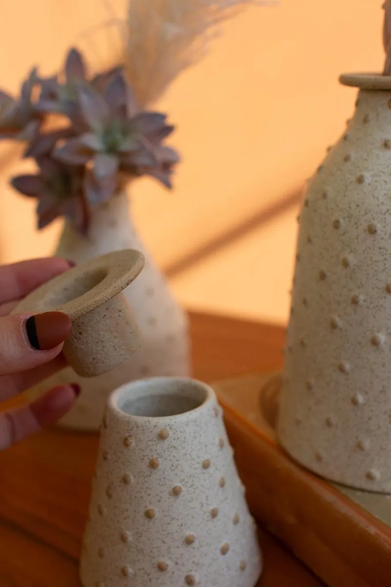 Set of 3 Knobby Ceramic Bud Vases / Taper Holders