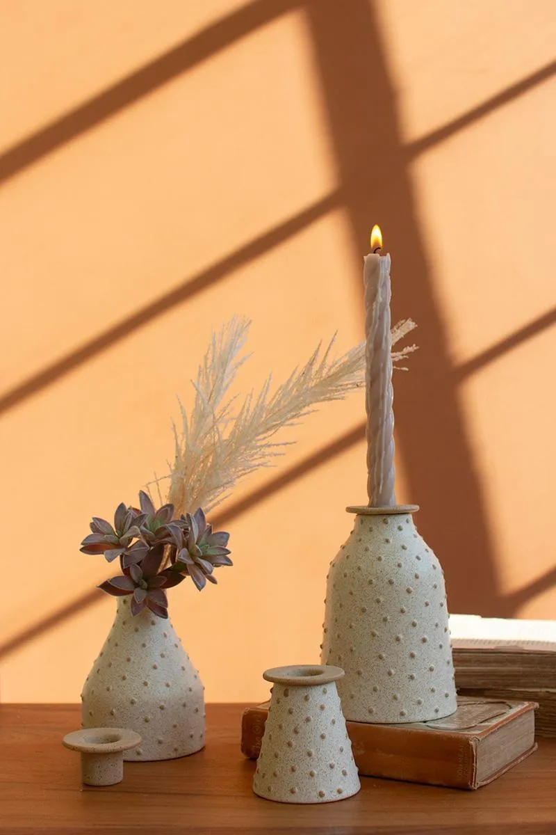 Set of 3 Knobby Ceramic Bud Vases / Taper Holders