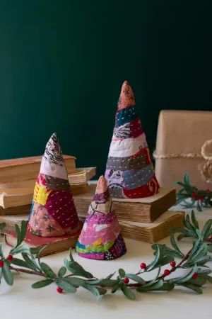 Set of 3 Small Kantha Christmas Topiaries (Pack of 4)