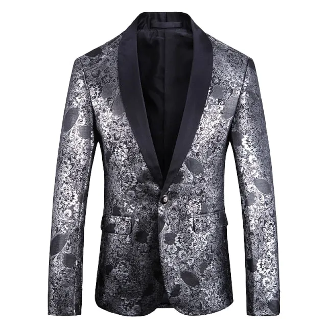 Shawl Lapel Black Jacquard Dinner Jackets Party Groom Wear Men Slim Wedding Suits For Men Prom Tuxedo Blazer