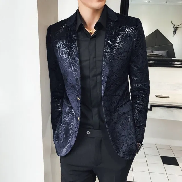 Shawl Lapel Black Jacquard Dinner Jackets Party Groom Wear Men Slim Wedding Suits For Men Prom Tuxedo Blazer