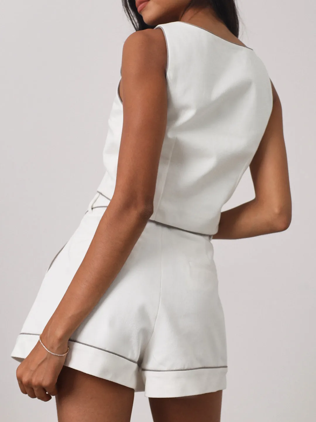 Shola Perfect Fit Denim Shorts | White/Taupe