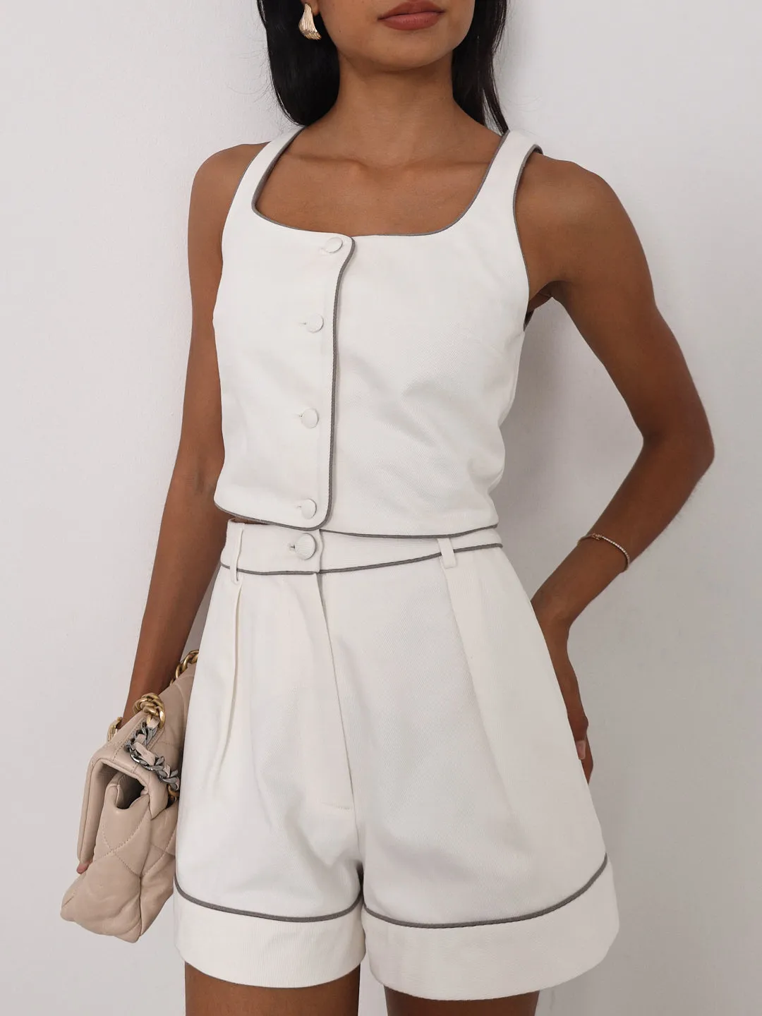 Shola Perfect Fit Denim Shorts | White/Taupe