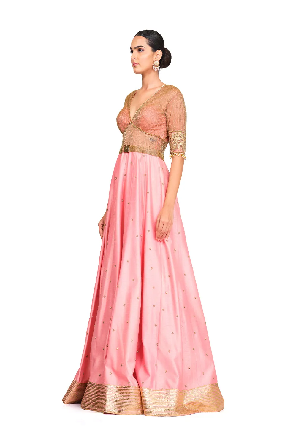 Silk gown with gota embroidered bodice