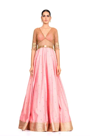 Silk gown with gota embroidered bodice