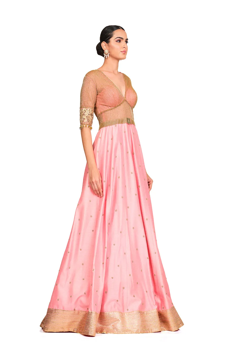 Silk gown with gota embroidered bodice
