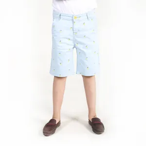 Sky Blue Printed Twill Shorts
