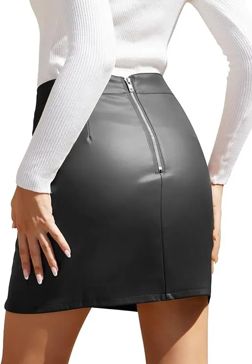 Sleek and Edgy PU Leather Zipper Skirt for Modern Sophistication