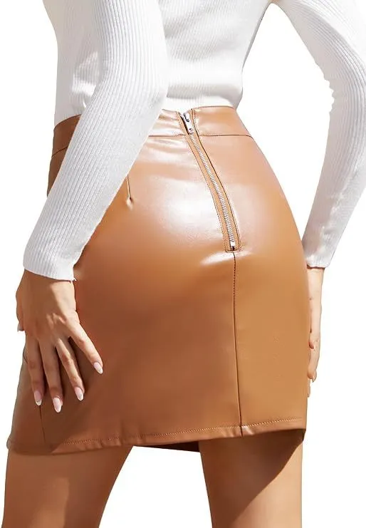 Sleek and Edgy PU Leather Zipper Skirt for Modern Sophistication