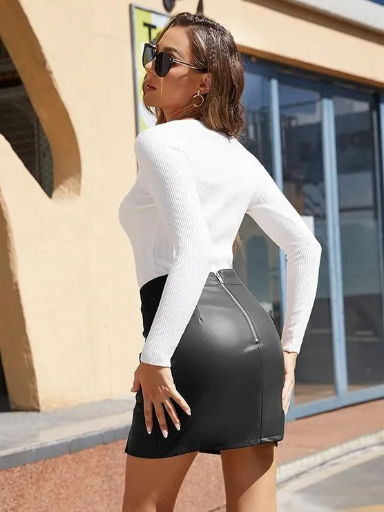 Sleek and Edgy PU Leather Zipper Skirt for Modern Sophistication
