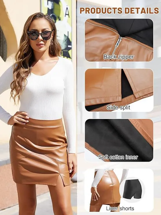 Sleek and Edgy PU Leather Zipper Skirt for Modern Sophistication