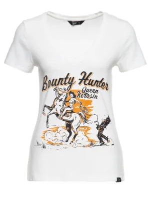 Slim Fit T-Shirt mit V-Ausschnitt und Western Print «Bounty hunter»