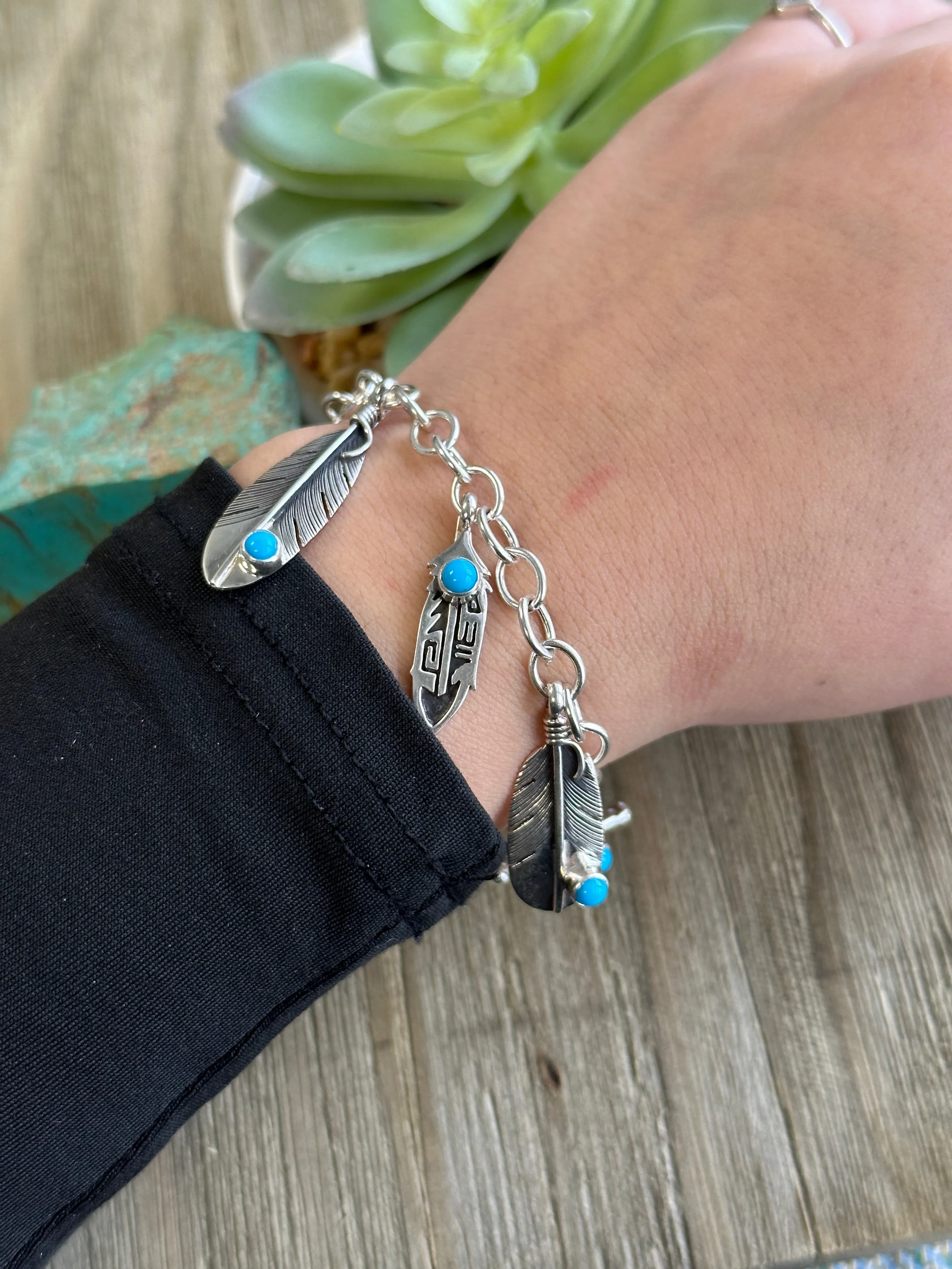 Sterling Feather with Turquoise Bracelet