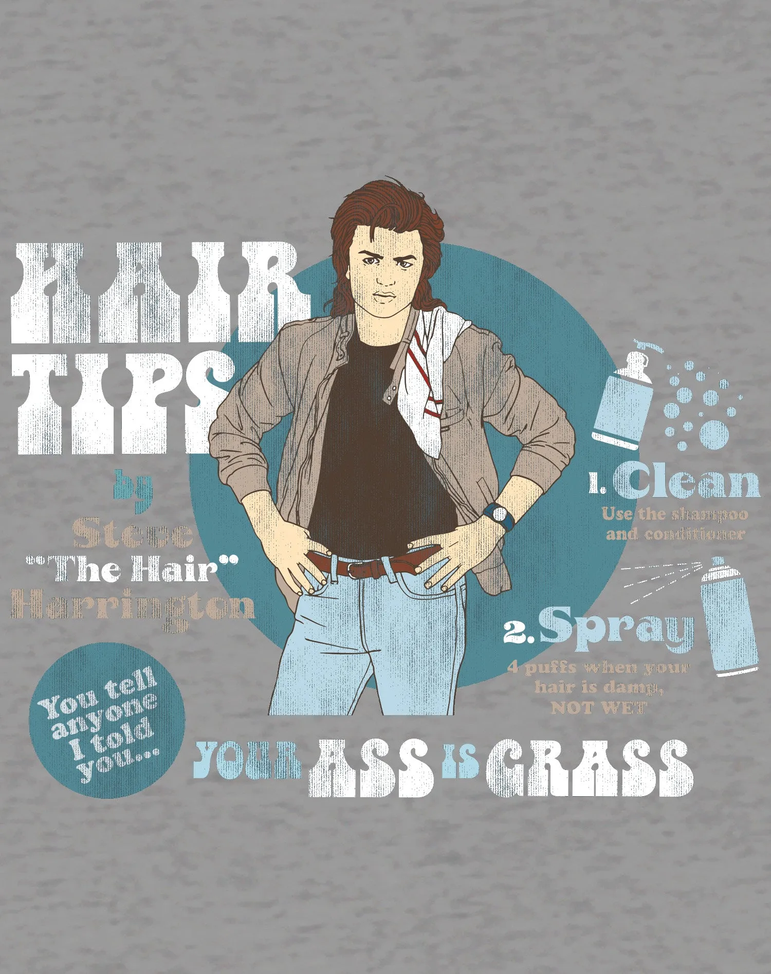 Stranger Things Retro Steve Harrington Pose Spray Warning Hair Tips Official Women's T-Shirt