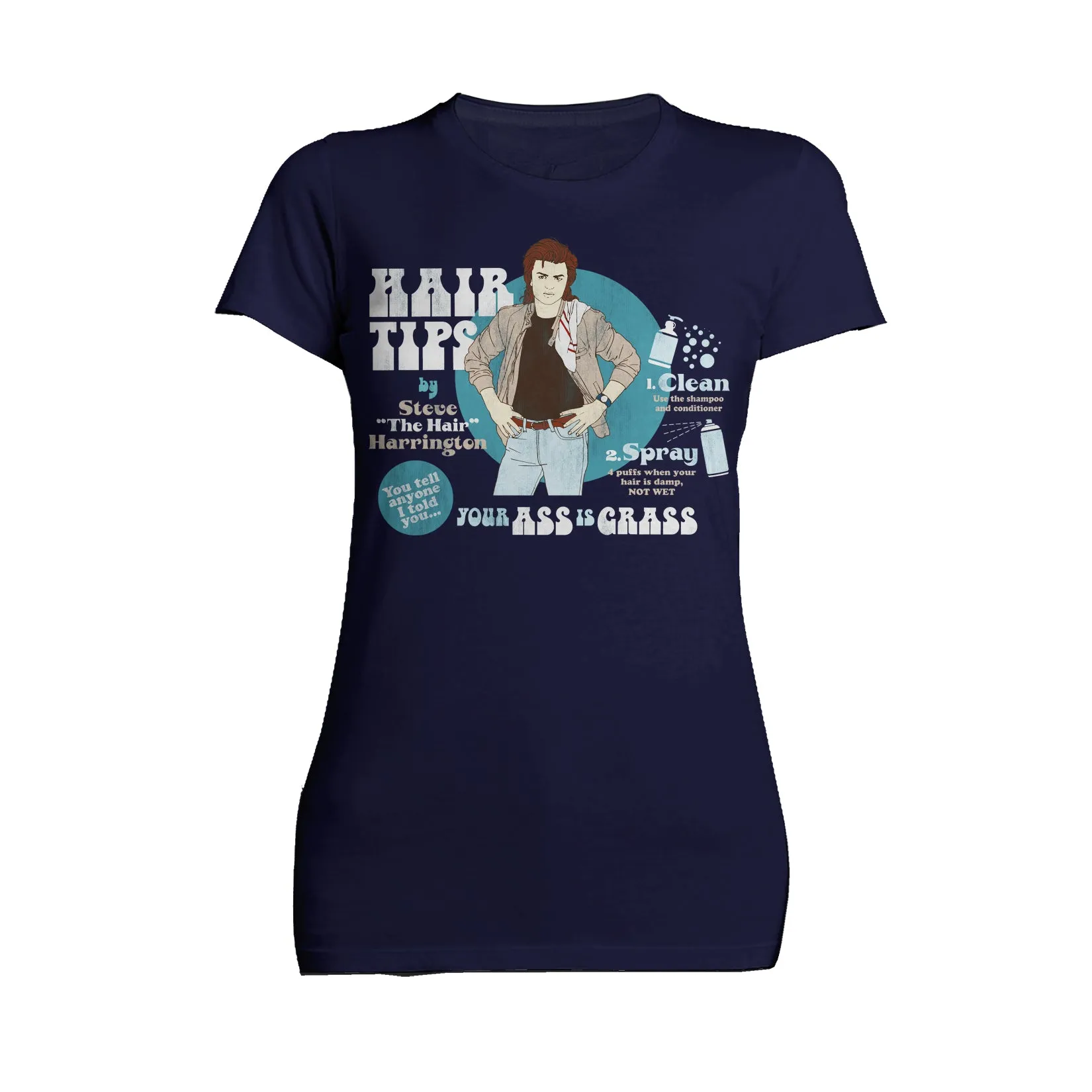 Stranger Things Retro Steve Harrington Pose Spray Warning Hair Tips Official Women's T-Shirt