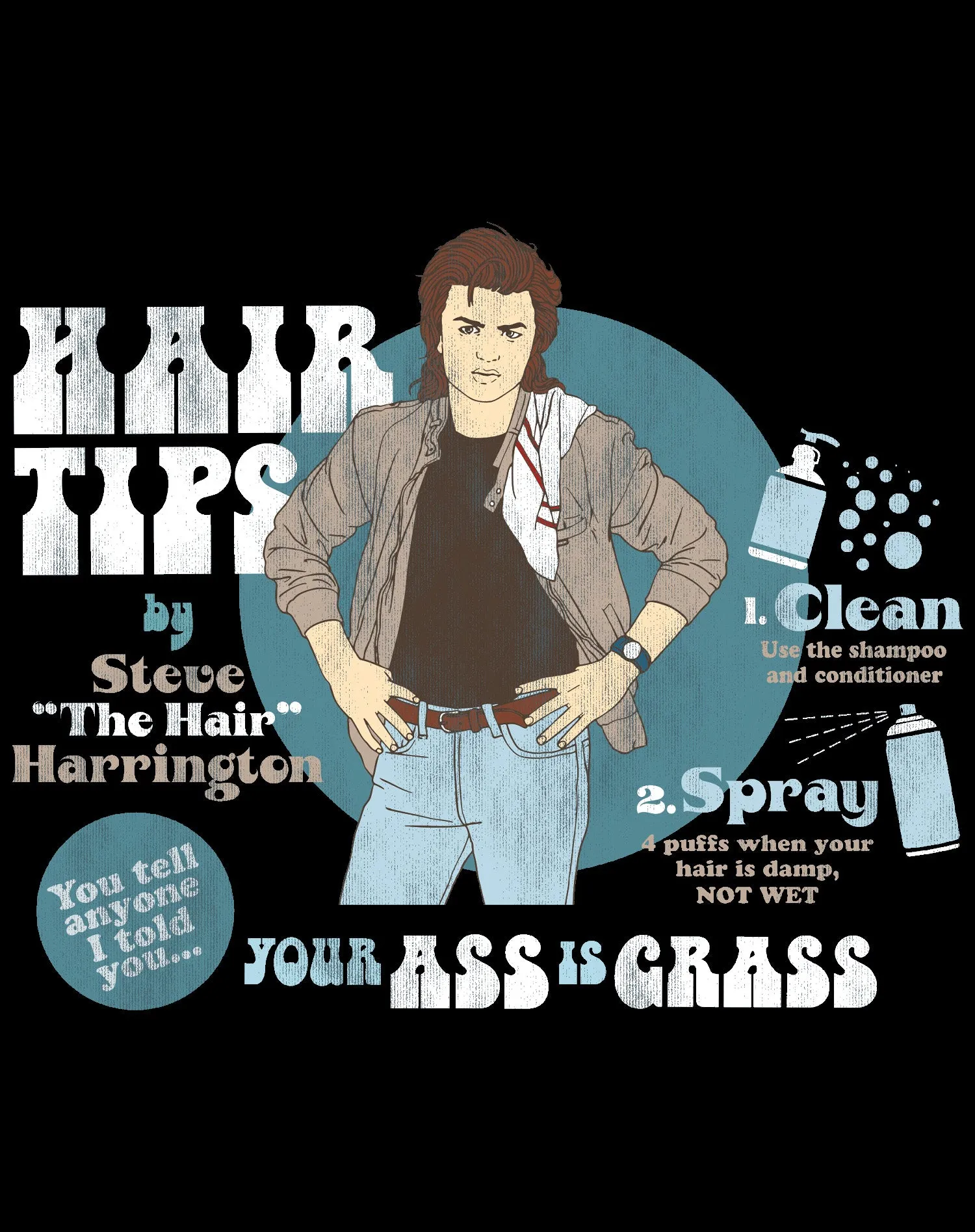 Stranger Things Retro Steve Harrington Pose Spray Warning Hair Tips Official Women's T-Shirt