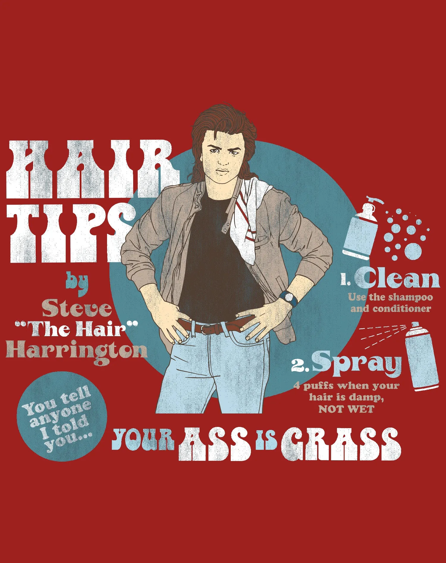 Stranger Things Retro Steve Harrington Pose Spray Warning Hair Tips Official Women's T-Shirt