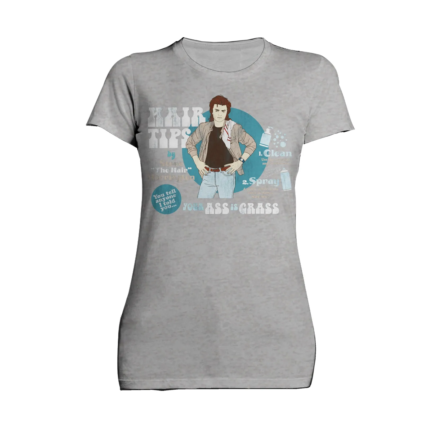 Stranger Things Retro Steve Harrington Pose Spray Warning Hair Tips Official Women's T-Shirt