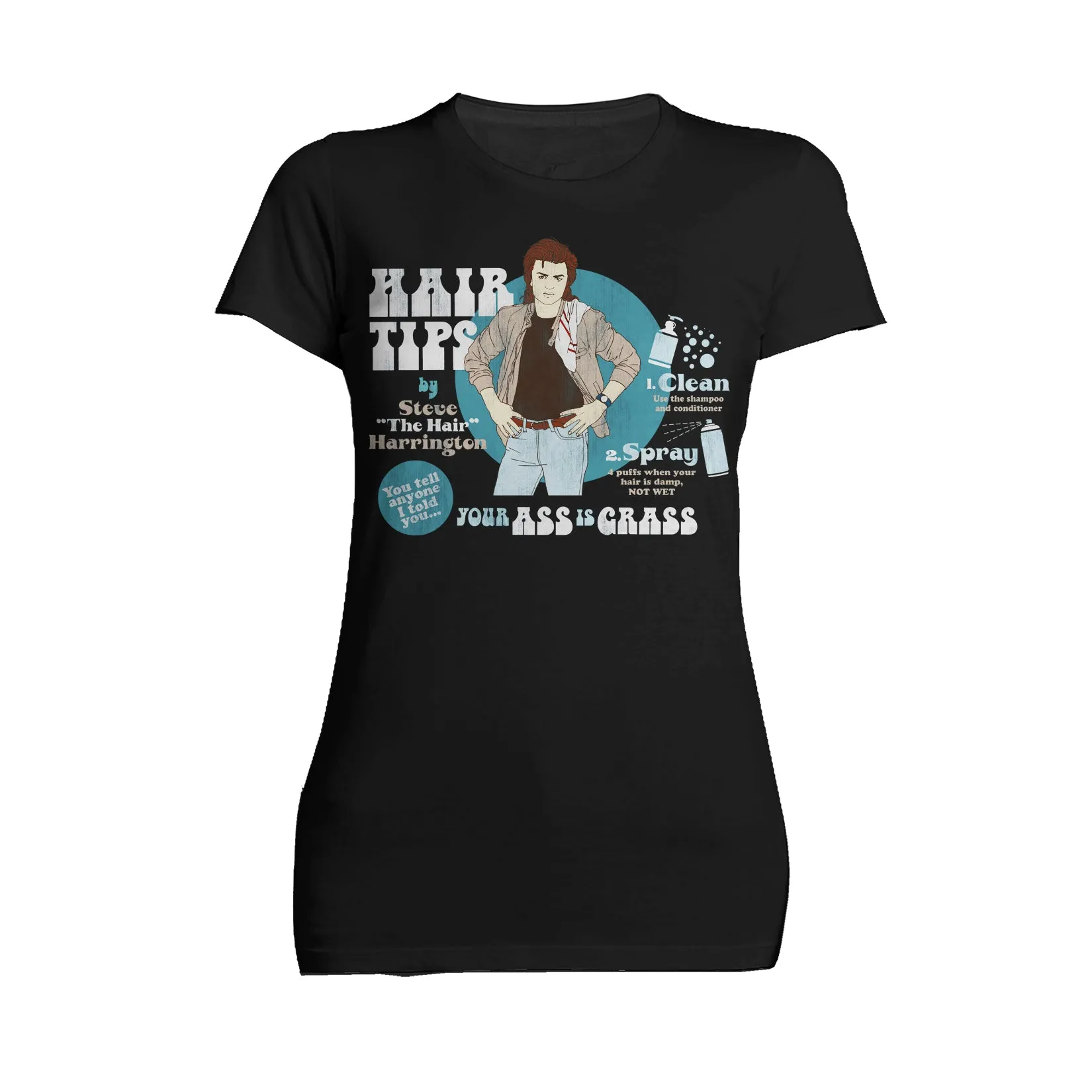 Stranger Things Retro Steve Harrington Pose Spray Warning Hair Tips Official Women's T-Shirt