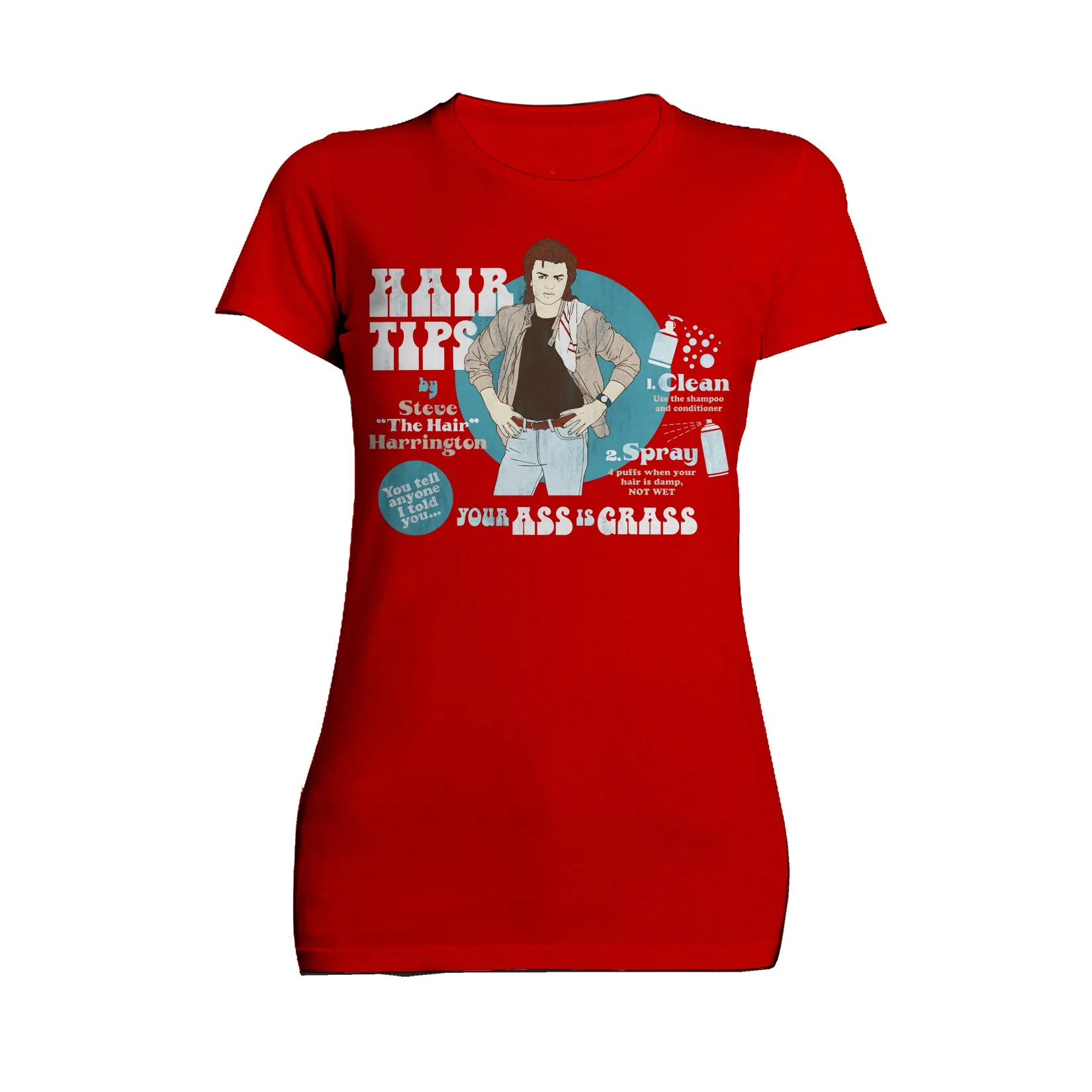 Stranger Things Retro Steve Harrington Pose Spray Warning Hair Tips Official Women's T-Shirt