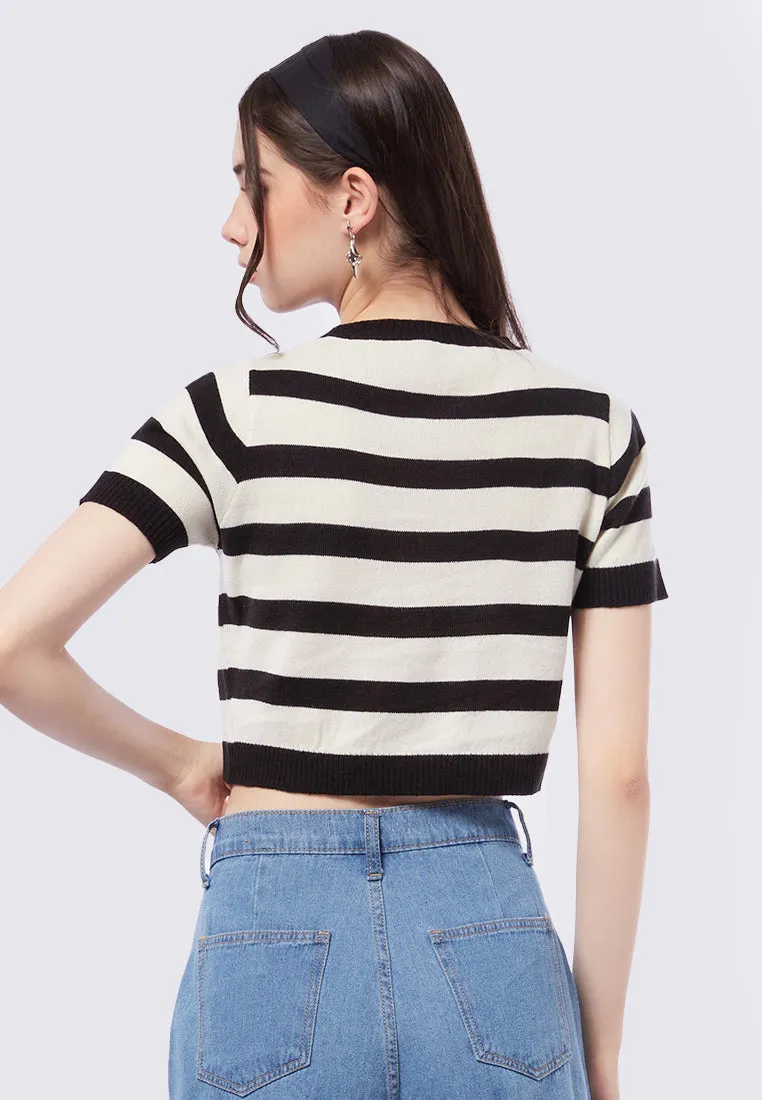 Striped Short Sleeve Knit Crop Top